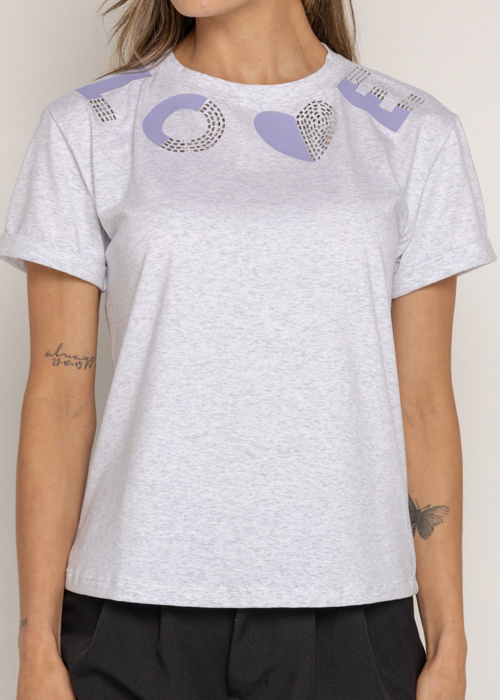 T-SHIRT LOVE MORADA DMC GRIS ORC-001