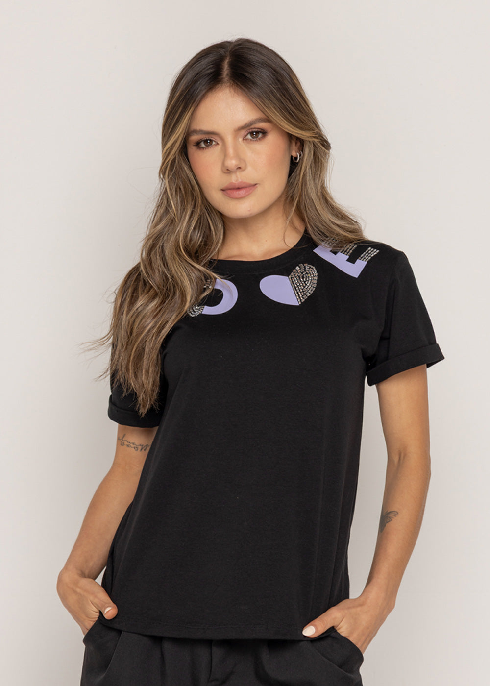 T-SHIRT LOVE MORADA DMC NEGRO ORC-001