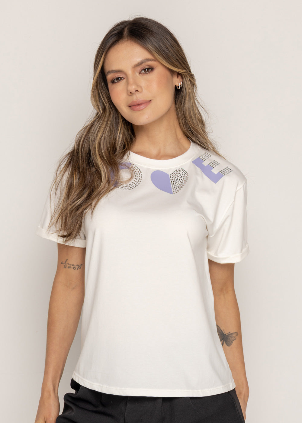 T-SHIRT LOVE MORADA DMC MARFIL ORC-001