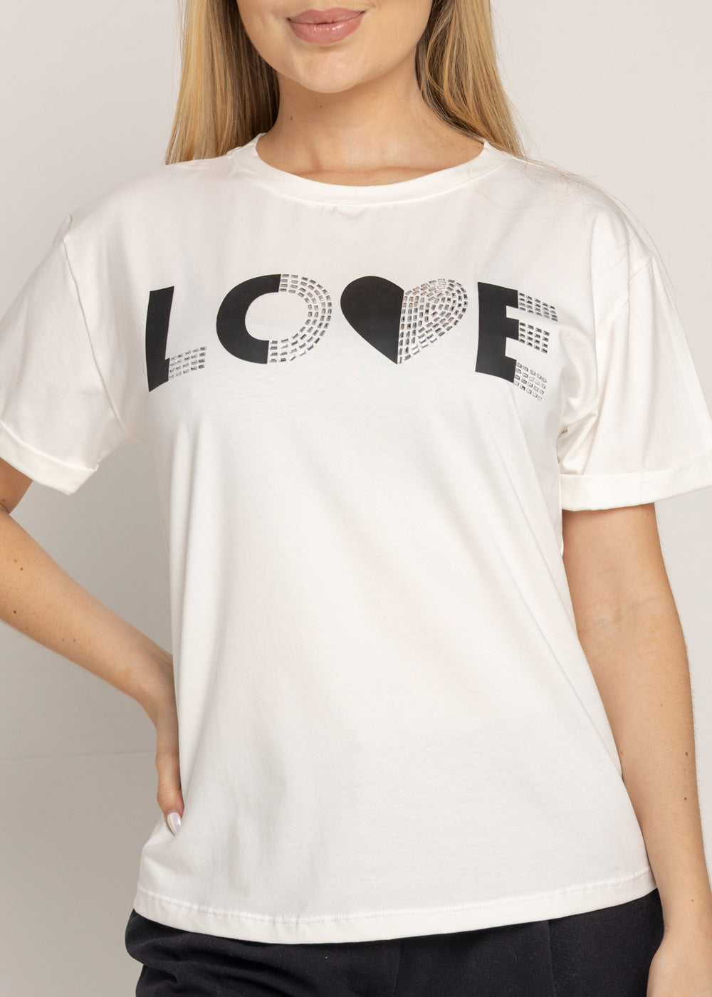 T-SHIRT LOVE NEGRO DMC MARFIL ORC-001