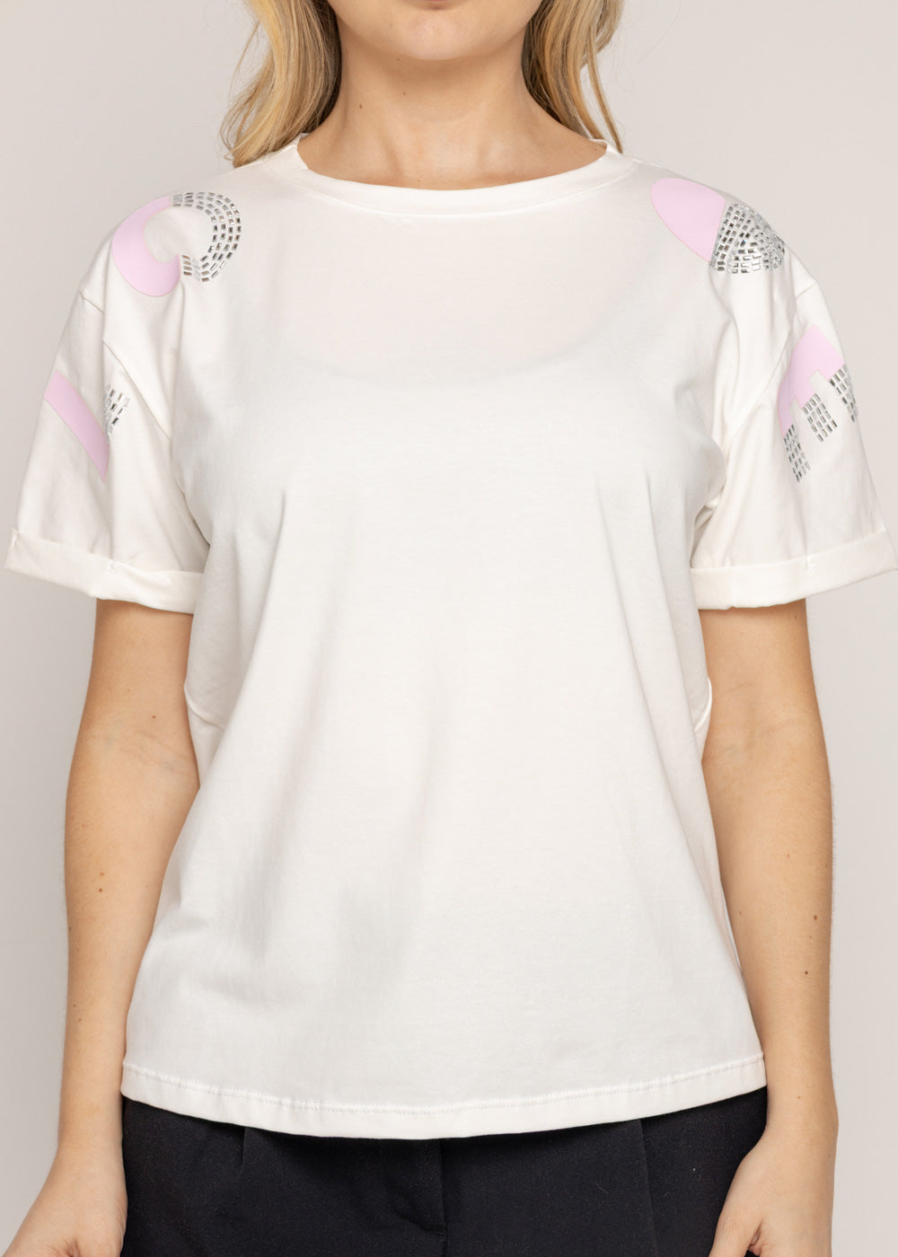 T-SHIRT LOVE ROSA DMC MARFIL ORC-001