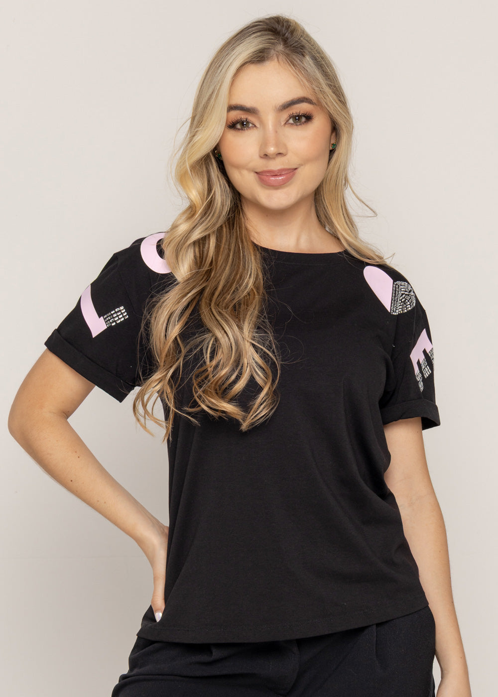 T-SHIRT LOVE ROSA DMC NEGRO ORC-001