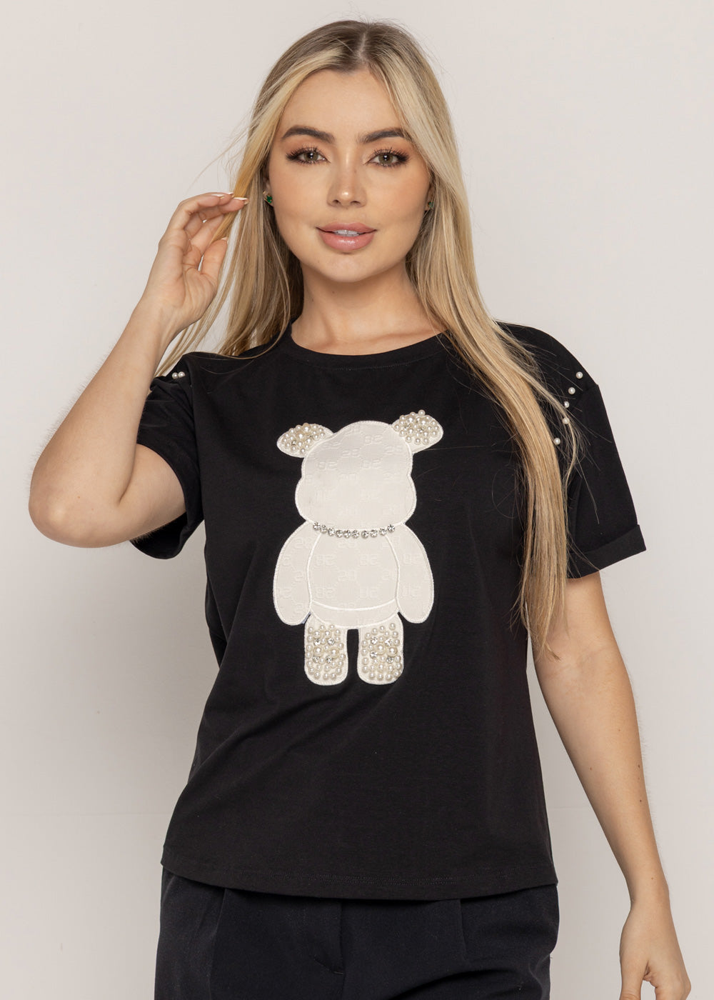 T-SHIRT OSO MARFIL DAIMOND NEGRO ORC-002