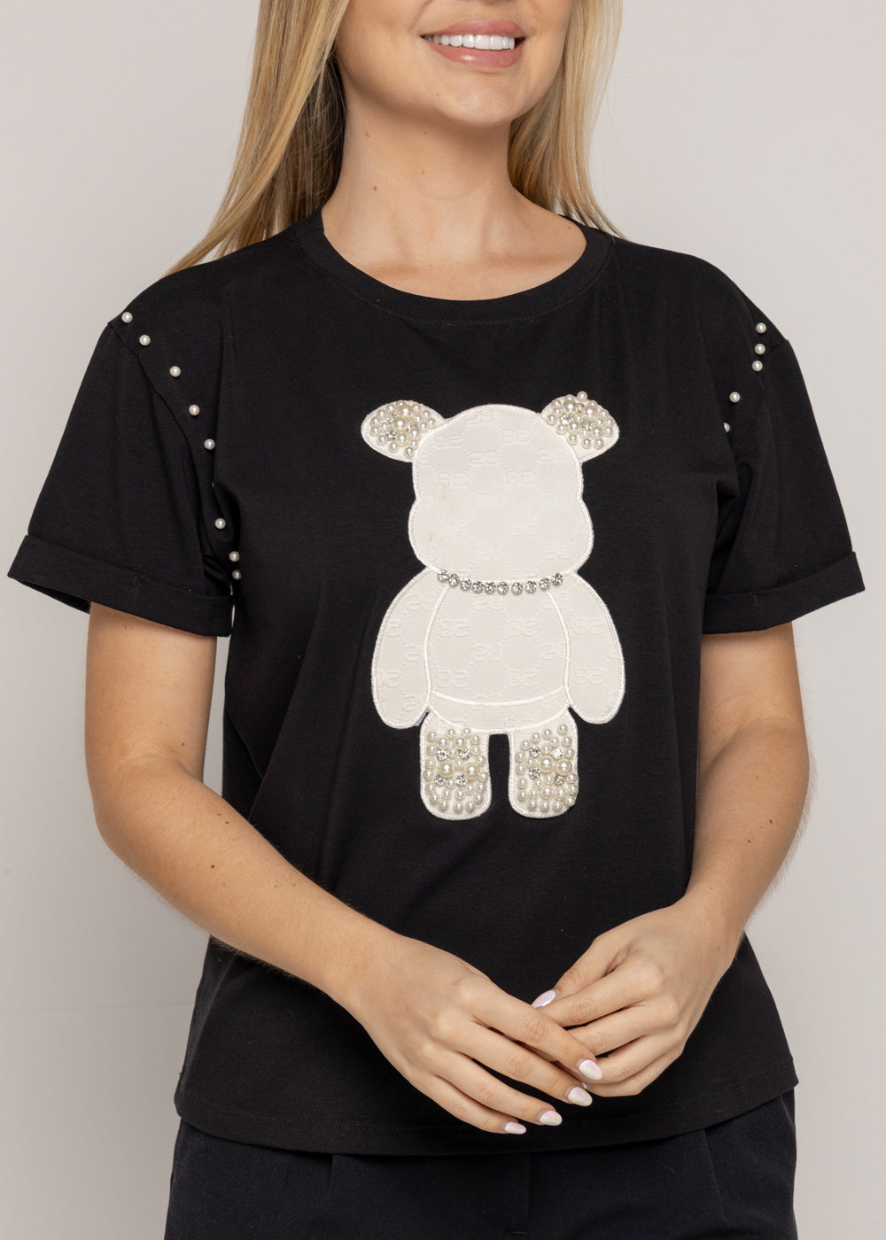 T-SHIRT OSO MARFIL DAIMOND NEGRO ORC-002
