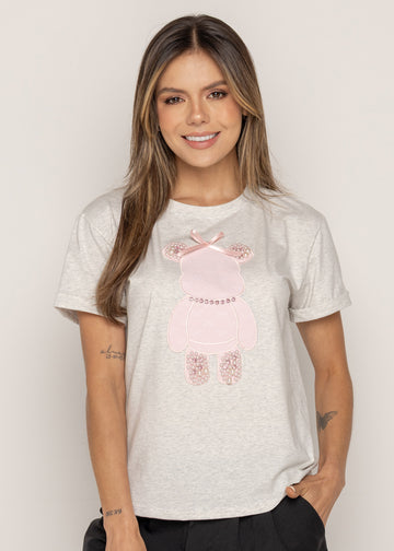 T-SHIRT DIAMOND BEAR ROSE GRIS ORC-002
