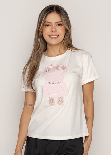 T-SHIRT DIAMOND BEAR ROSE MARFIL ORC-002