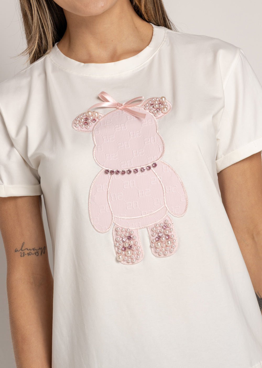 T-SHIRT OSO ROSA DAIMOND MARFIL ORC-002