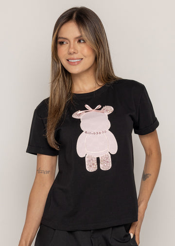 T-SHIRT DIAMOND BEAR ROSE NEGRO ORC-002