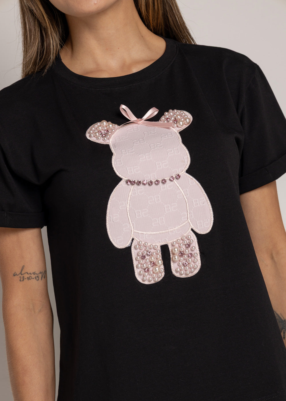 T-SHIRT OSO ROSA DAIMOND NEGRO ORC-002