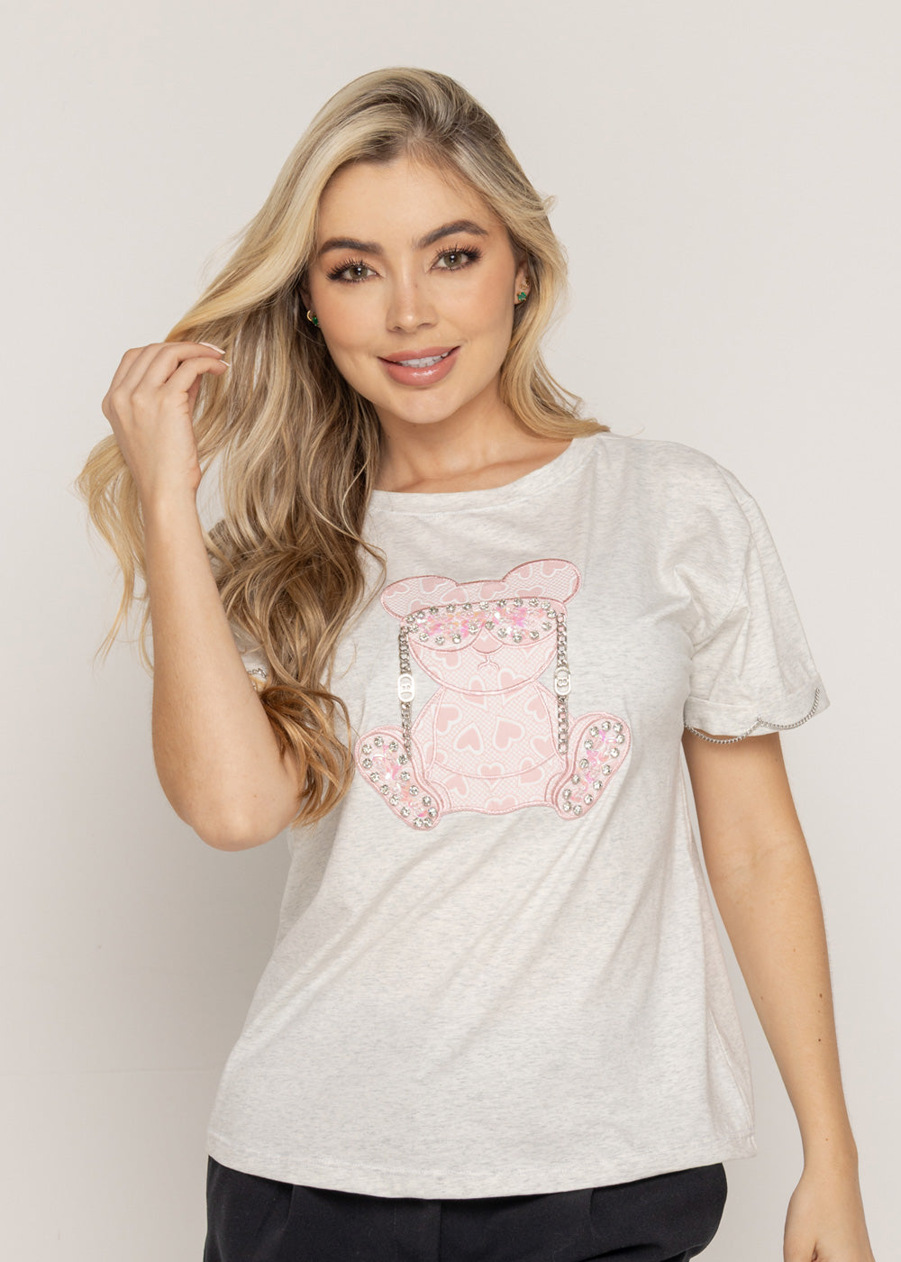 T-SHIRT OSO ROSA GAFAS GRIS ORC-005