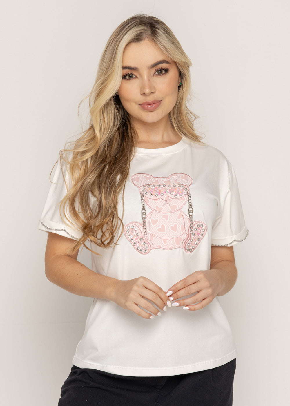 T-SHIRT OSO ROSA GAFAS MARFIL ORC-005