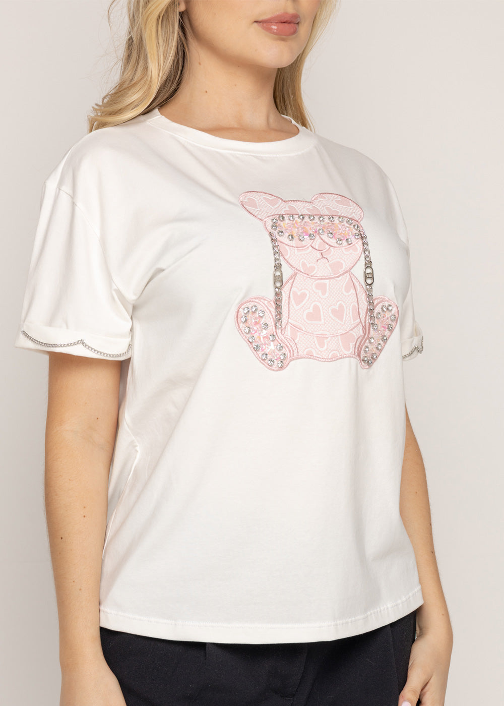 T-SHIRT OSO ROSA GAFAS MARFIL ORC-005