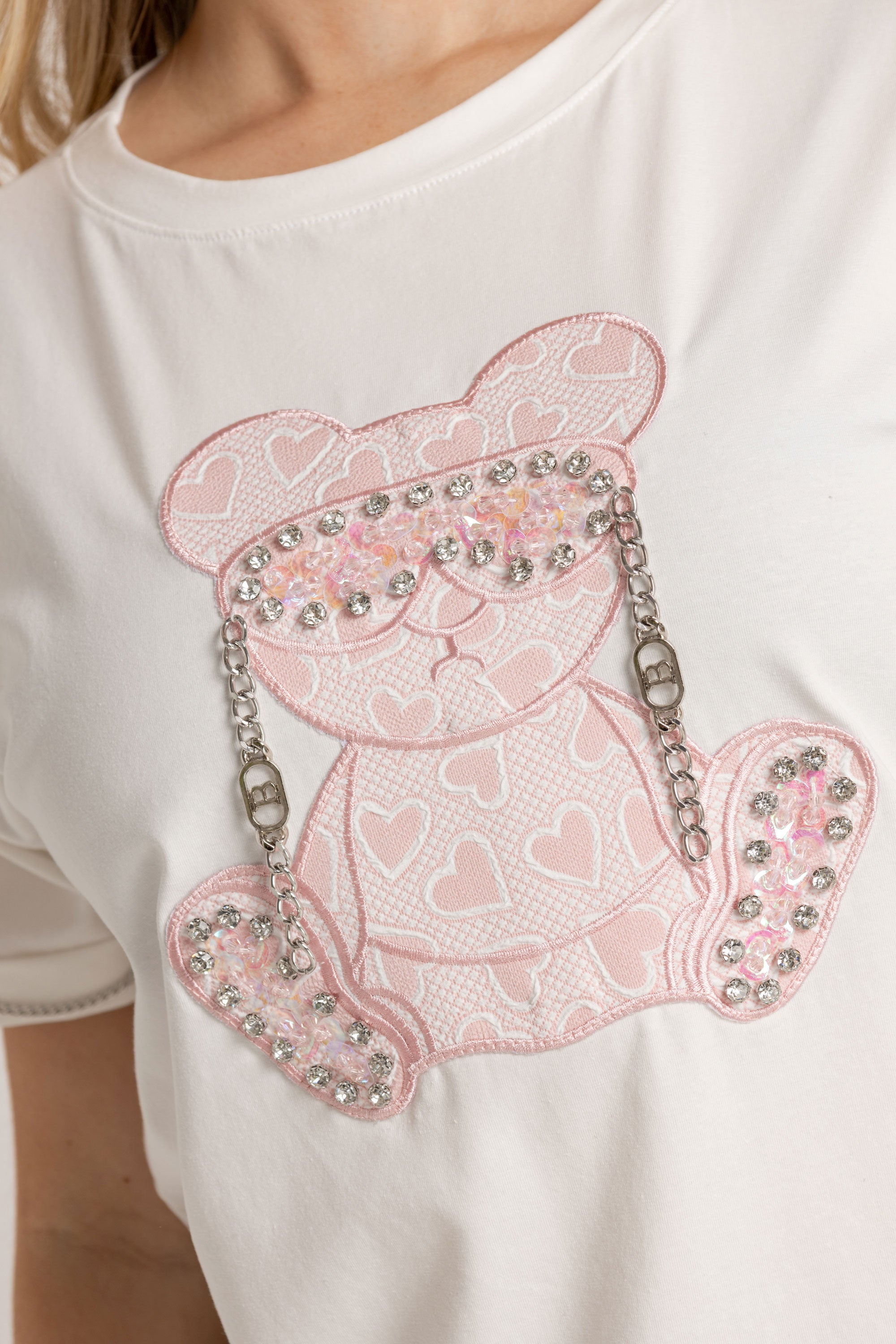T-SHIRT OSO ROSA GAFAS MARFIL ORC-005