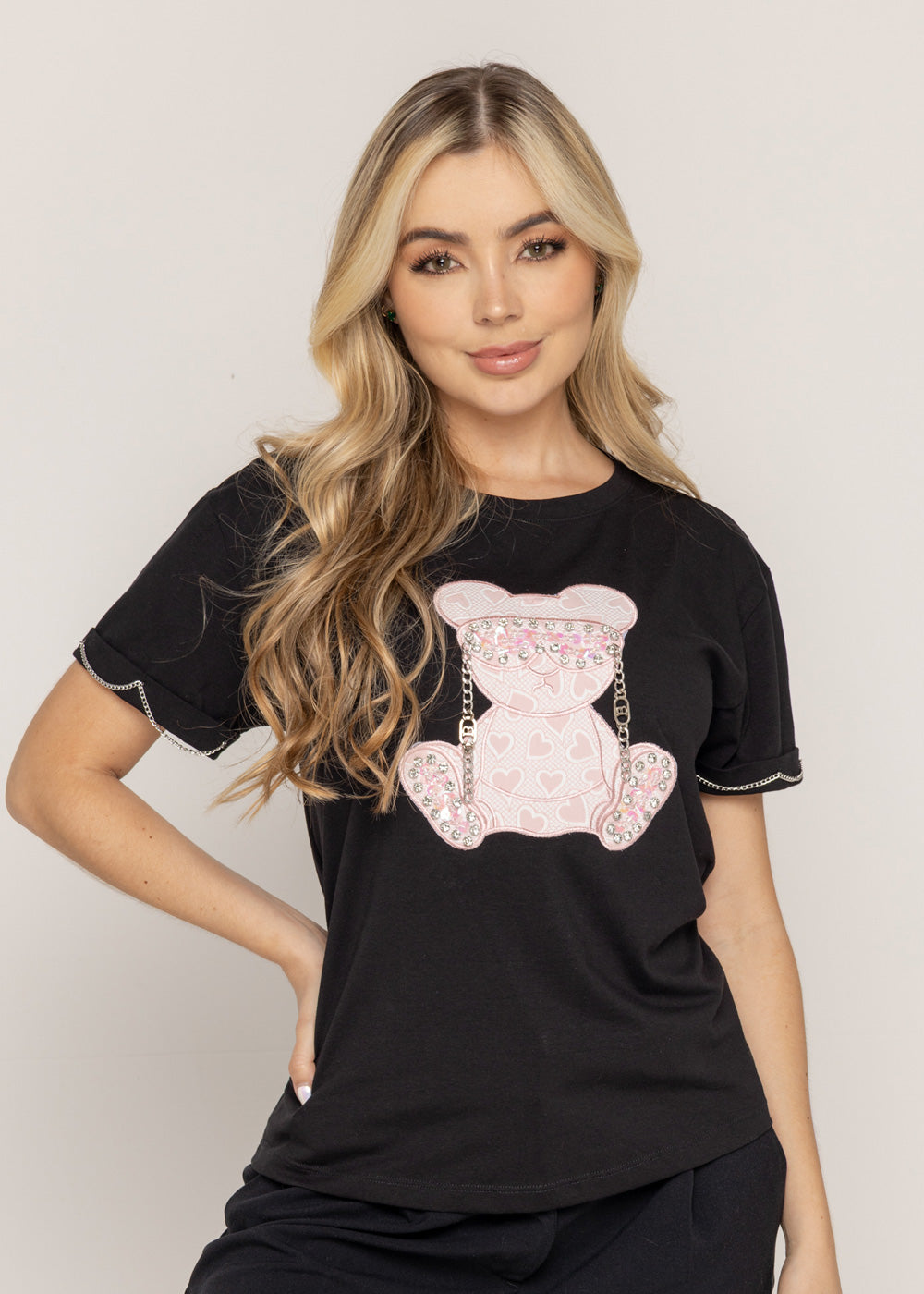 T-SHIRT OSO ROSA GAFAS NEGRO ORC-005