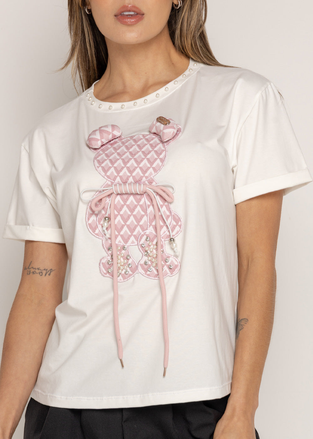 T-SHIRT OSO ROSA CRO MARFIL ORC-009
