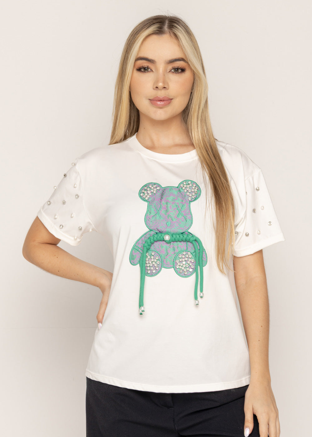 T-SHIRT OSO VERDE CRO MARFIL ORC-011