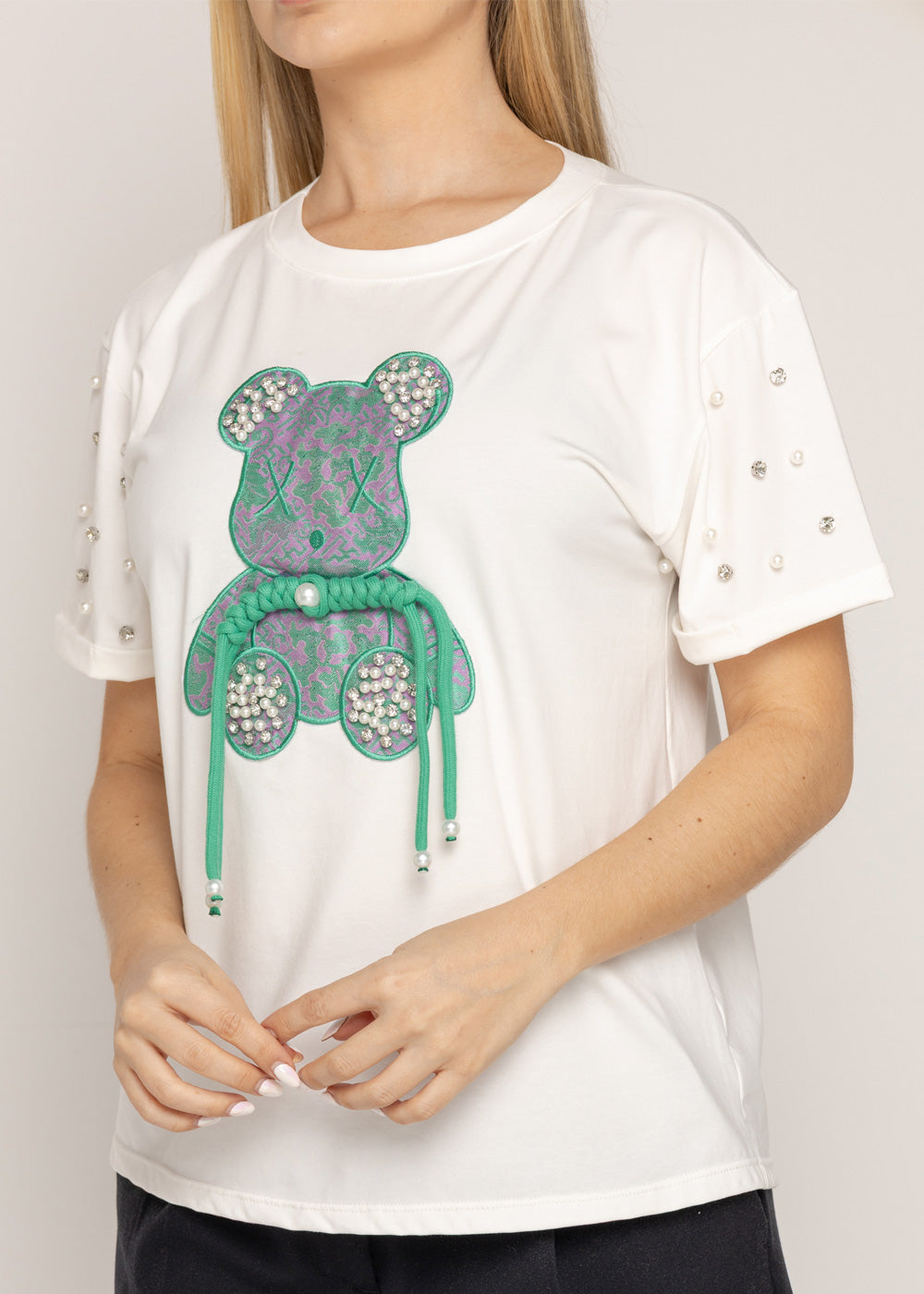 T-SHIRT OSO VERDE CRO MARFIL ORC-011