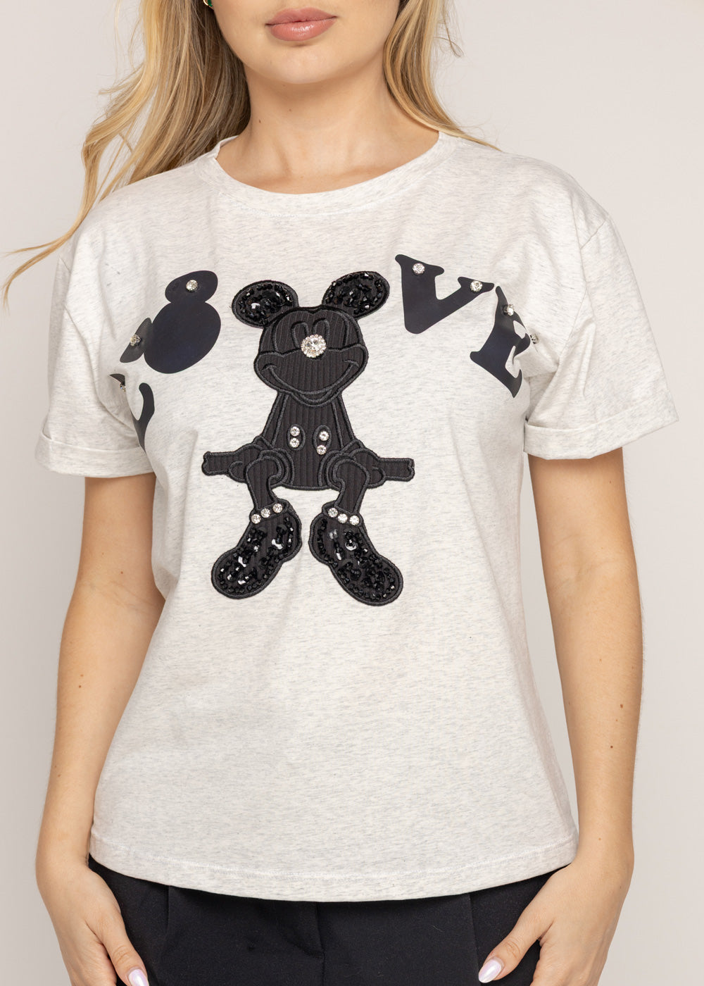 T-SHIRT MINNIE NEGRO GRIS ORC-012
