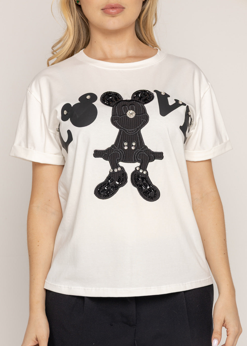 T-SHIRT MINNIE NEGRO MARFIL ORC-012