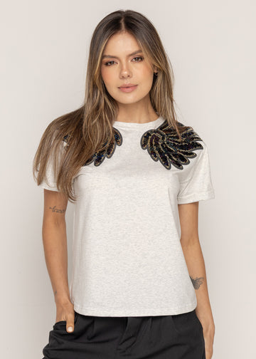 T-SHIRT VIOLET WINGS GRIS ORC-016
