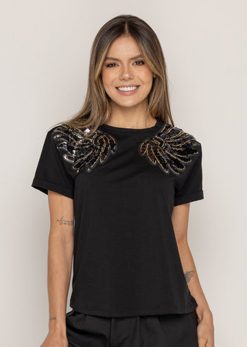 T-SHIRT VIOLET WINGS NEGRO ORC-016