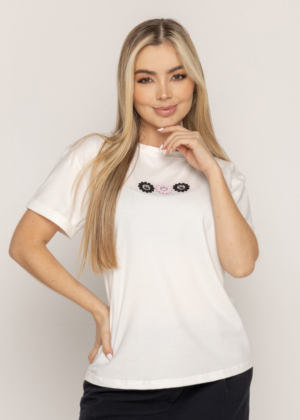 T-SHIRT FLOR CARITA MARFIL ORC-022
