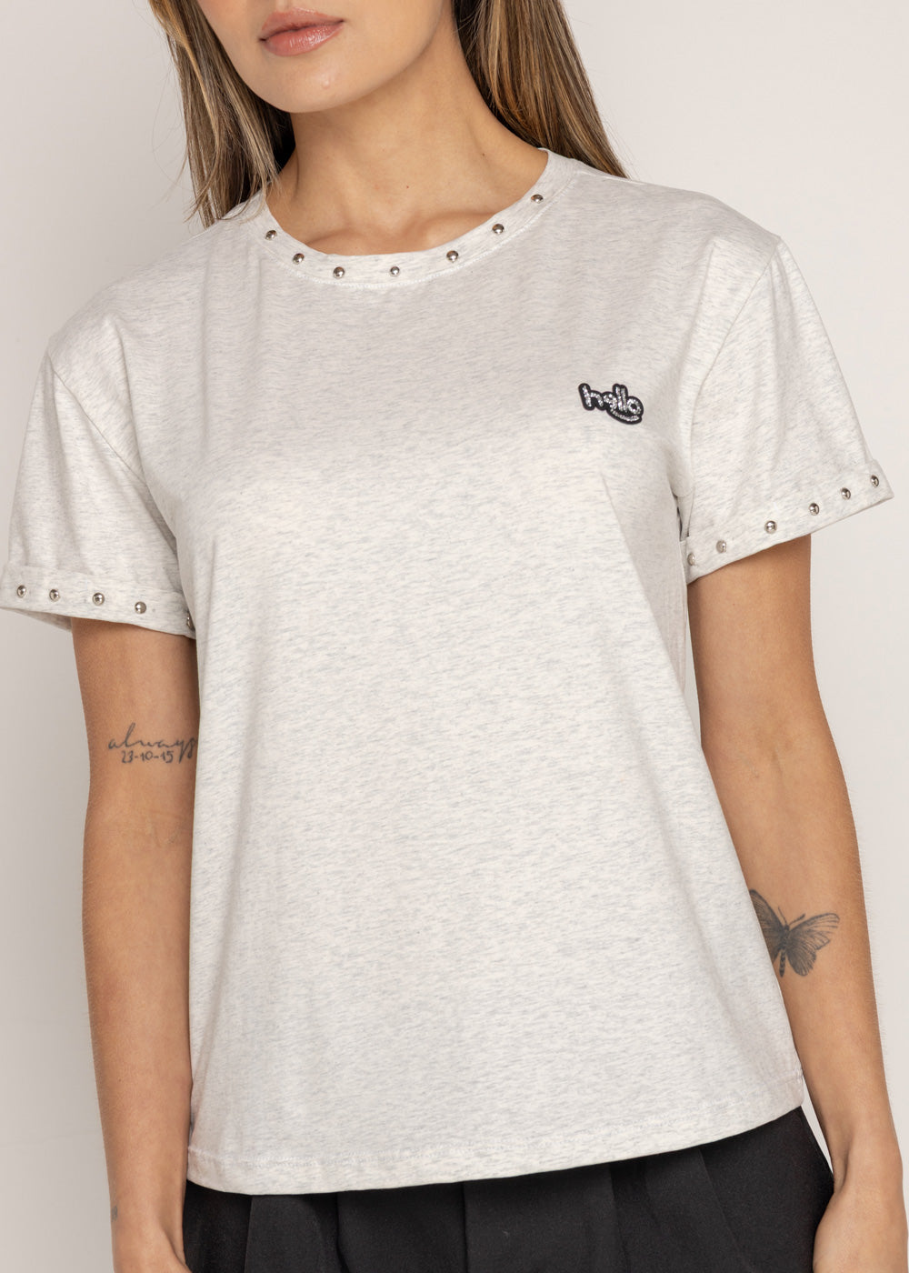 T-SHIRT HELLO NEGRO GRIS ORC-024
