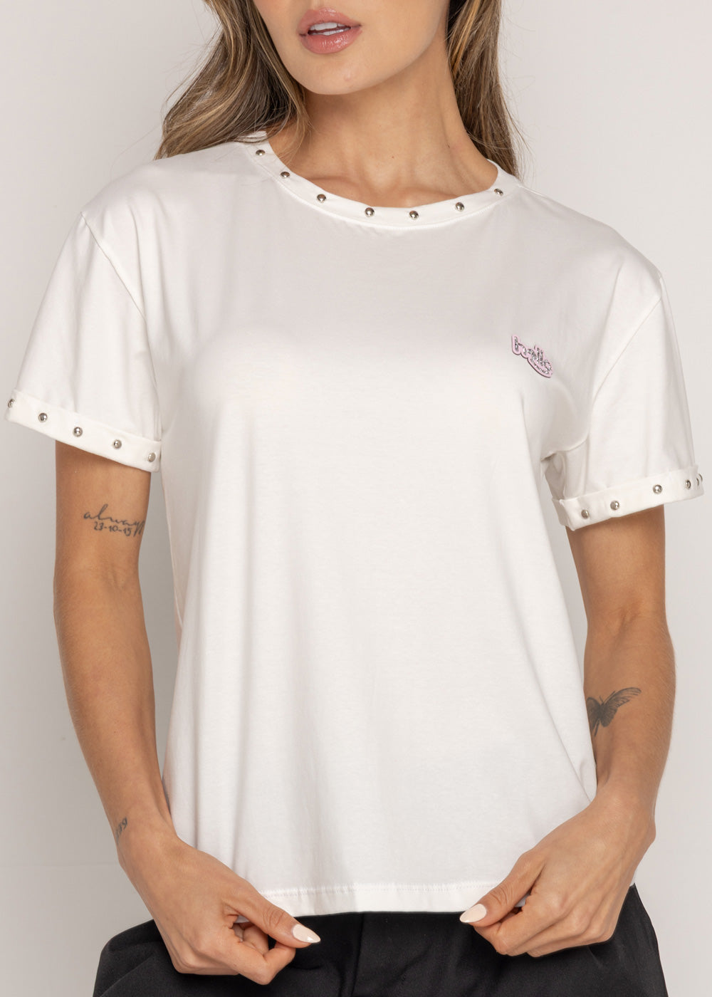 T-SHIRT HELLO ROSA MARFIL ORC-024