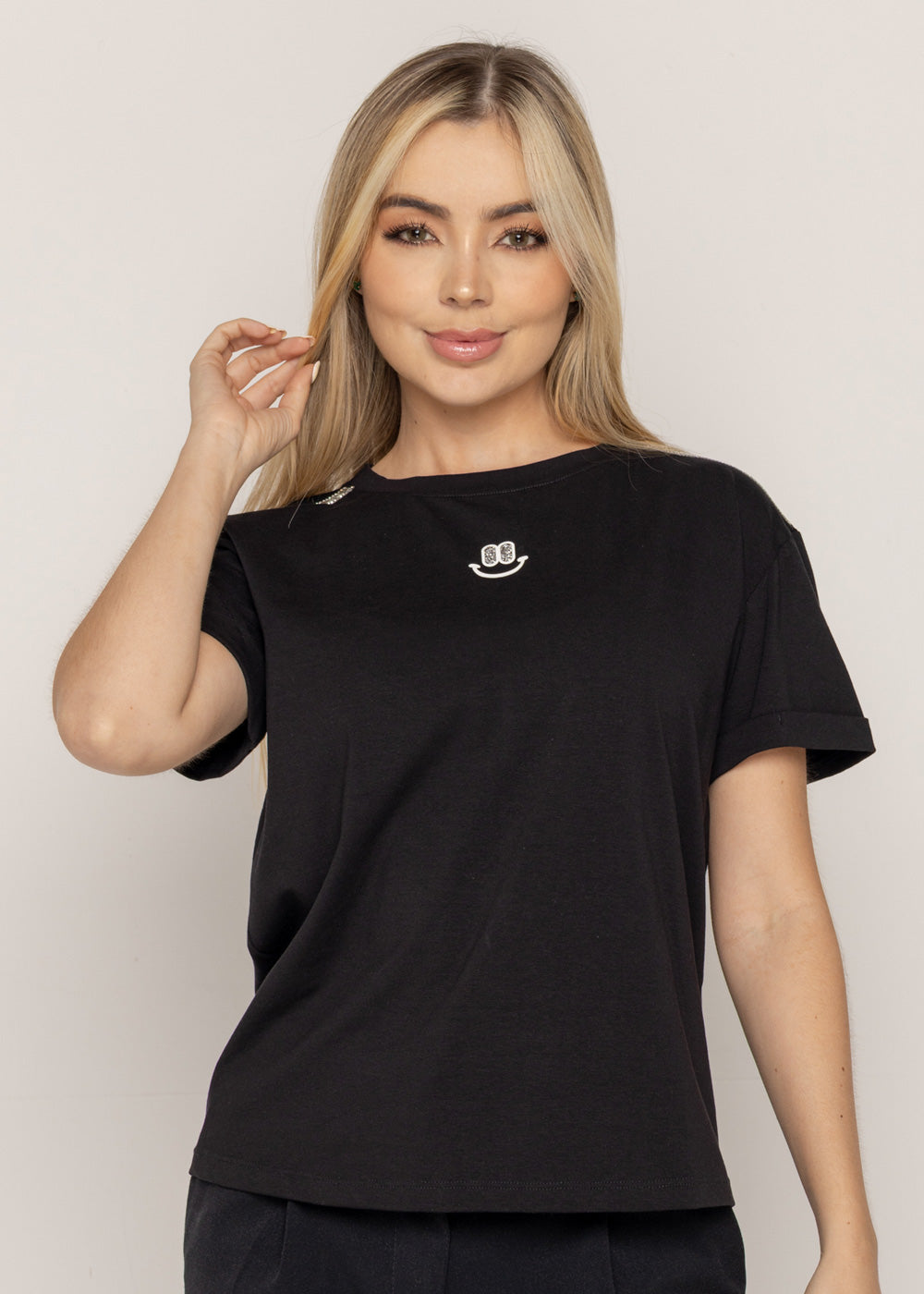 T-SHIRT SONRISA BLANCA NEGRO ORC-026