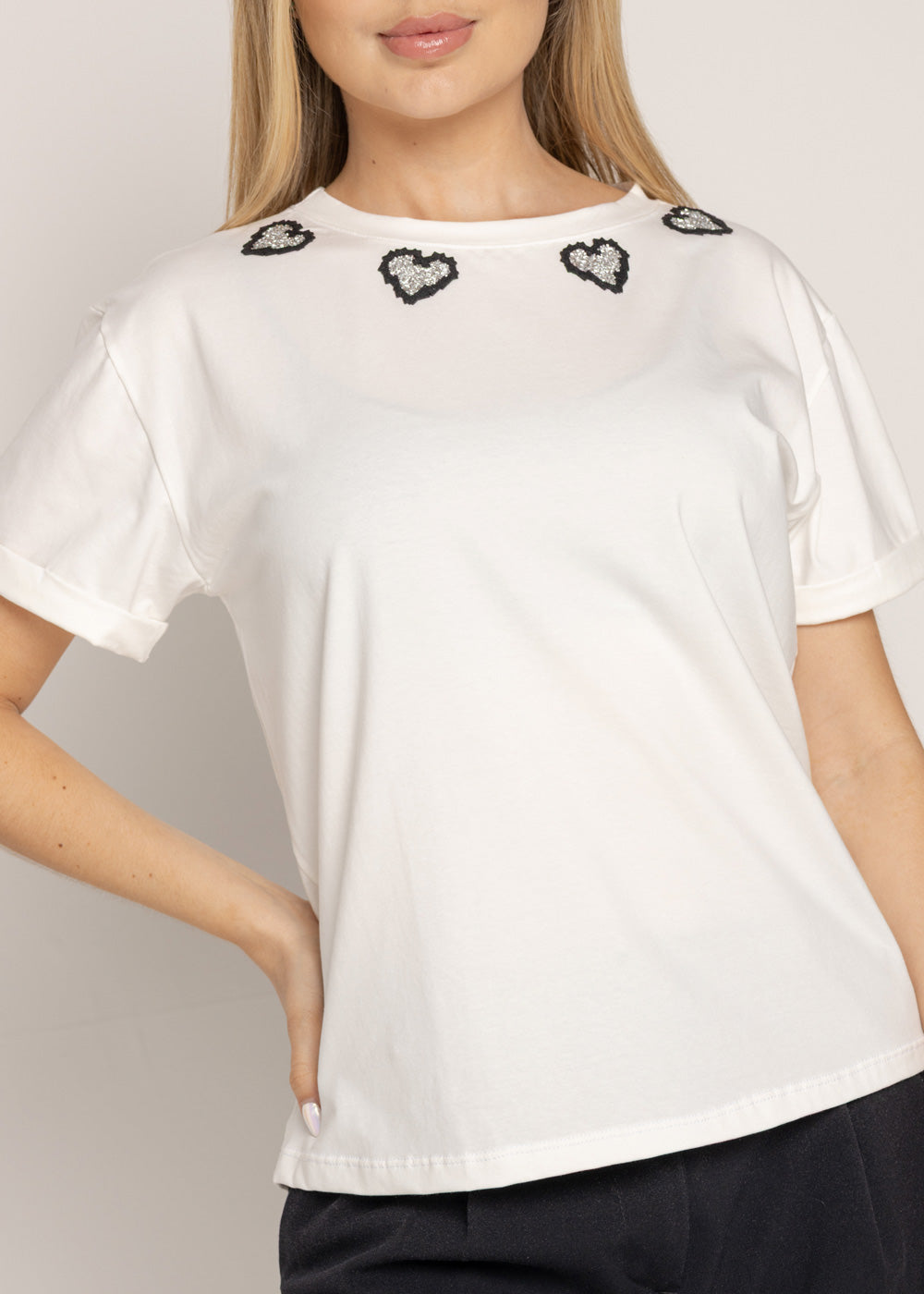 T-SHIRT CORAZON MIRELLA NEGRO MARFIL ORC-027