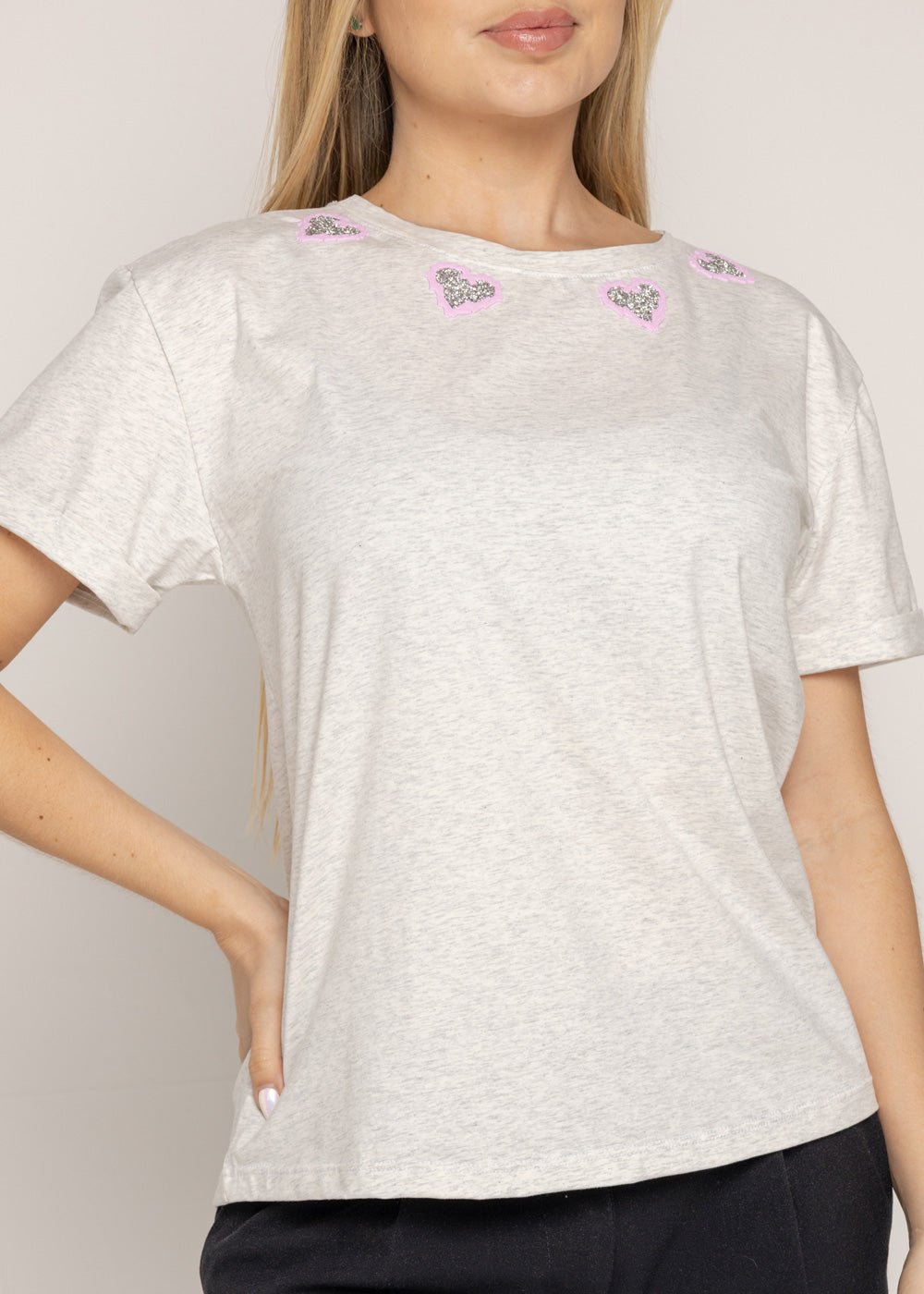 T-SHIRT CORAZON MIRELLA ROSA GRIS ORC-027